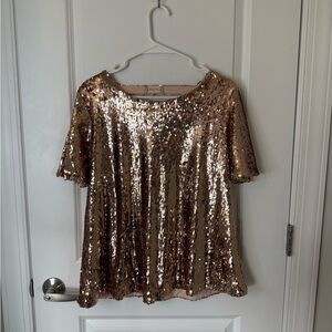 Altar'd State Rose Gold Sequin Short-Sleeve Top